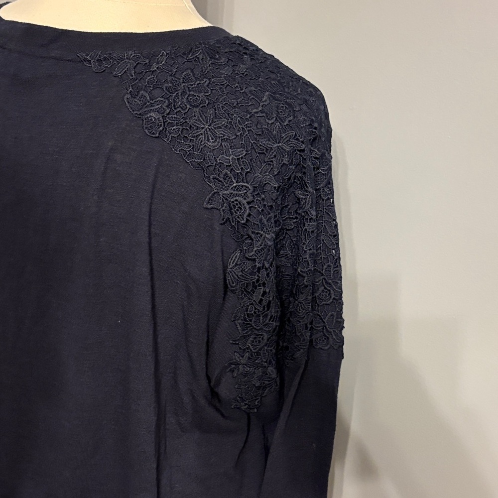 Lane Bryant Black Crew Neck Long Sleeve Sweater with Lace Shoulders - Picture 6 of 7